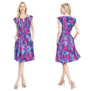 BANANA REPUBLIC | Hot Pink Fit & Flare Floral Flutter Sleeveless Dress Size 2P